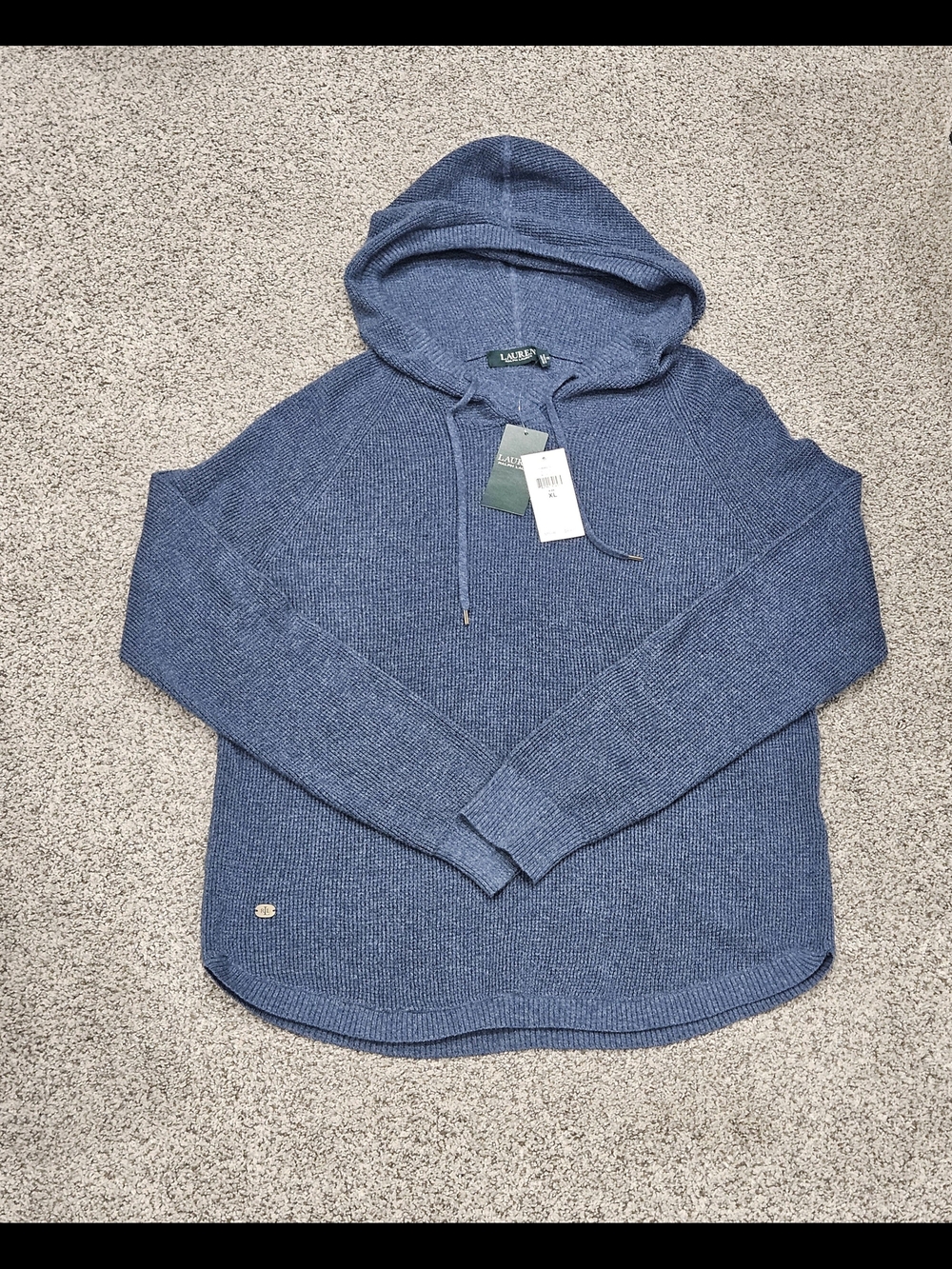 Ralph Lauren Women’s Blue Hooded Ribbed Pullover Sweater